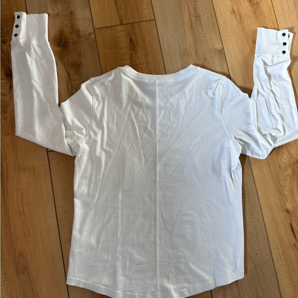 Evereve Peyton Crew White Long Sleeve Top Medium - Picture 5 of 6